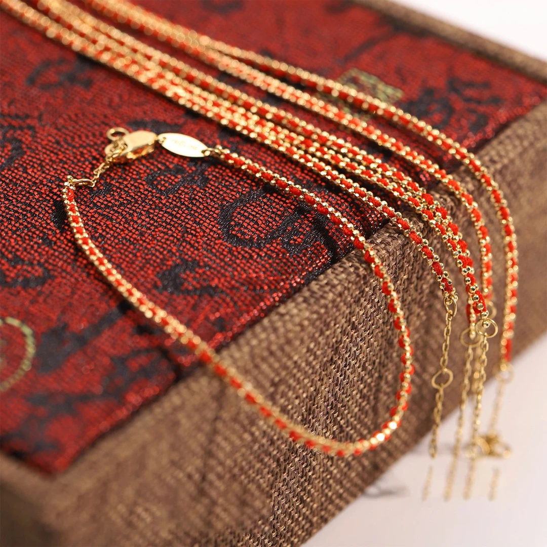 铜合金布艺手链 镀18K色红绳手链法式可调节本命年红绳女小众简约