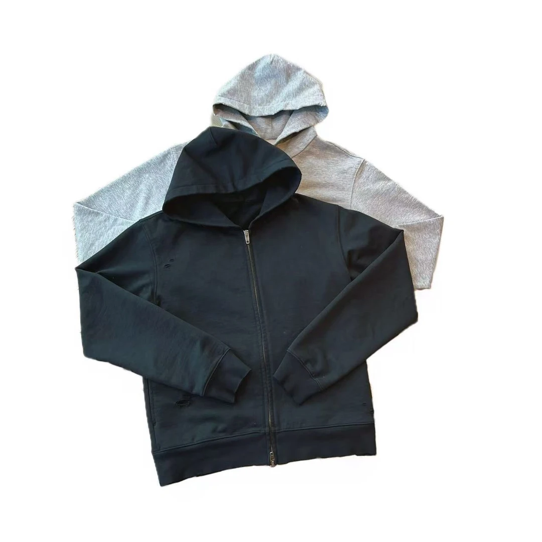 【秀秀新品 】小版型手工不规则磨破印花卫衣外套