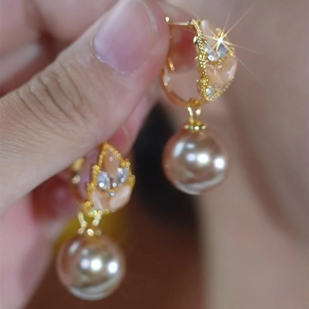 【高品质】麦穗香槟色珠珠耳扣设计感耳坠新款小众配饰