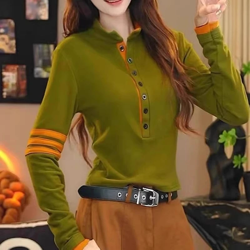 时尚百搭半高领保暖磨毛长袖T恤女2025秋冬胖mm显瘦修身打底上衣