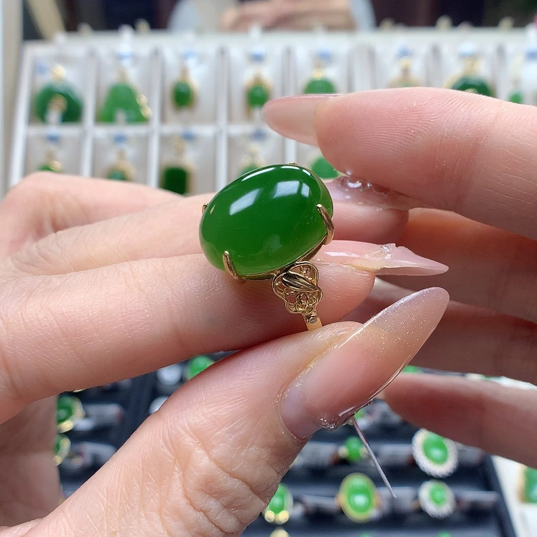 和田玉戒指18K金镶嵌1216