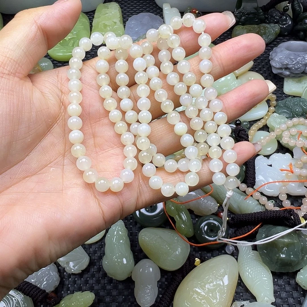 和田玉未镶嵌颈饰卡6多圈