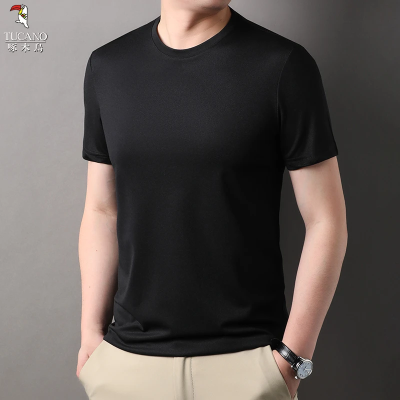 啄木鸟2025年春夏季新品时尚百搭潮流基础圆领男士短袖T恤