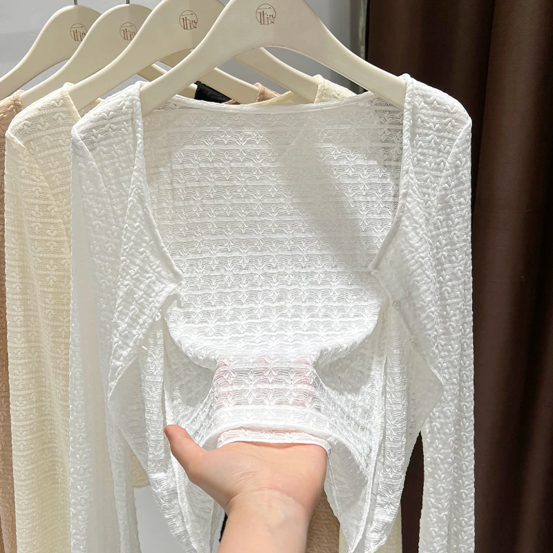 新中式蕾丝开衫女夏季新款配吊带裙外搭修身长袖防晒披肩薄款外套