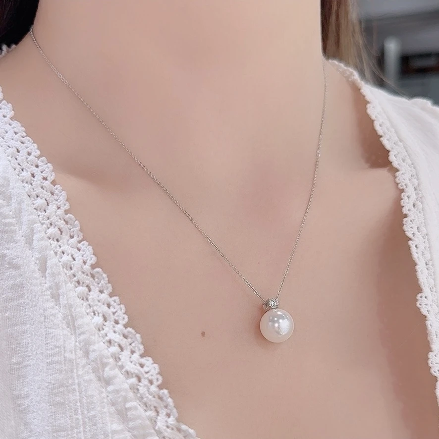 铜合金项链 气质百搭精致戴妃珠项链时尚链子轻奢饰品白色锁骨链