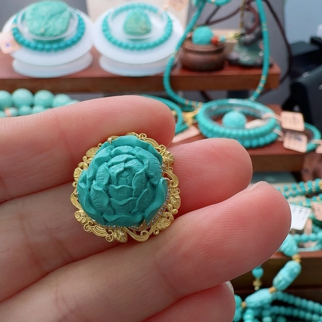 绿松石18K金镶嵌珠宝半成品