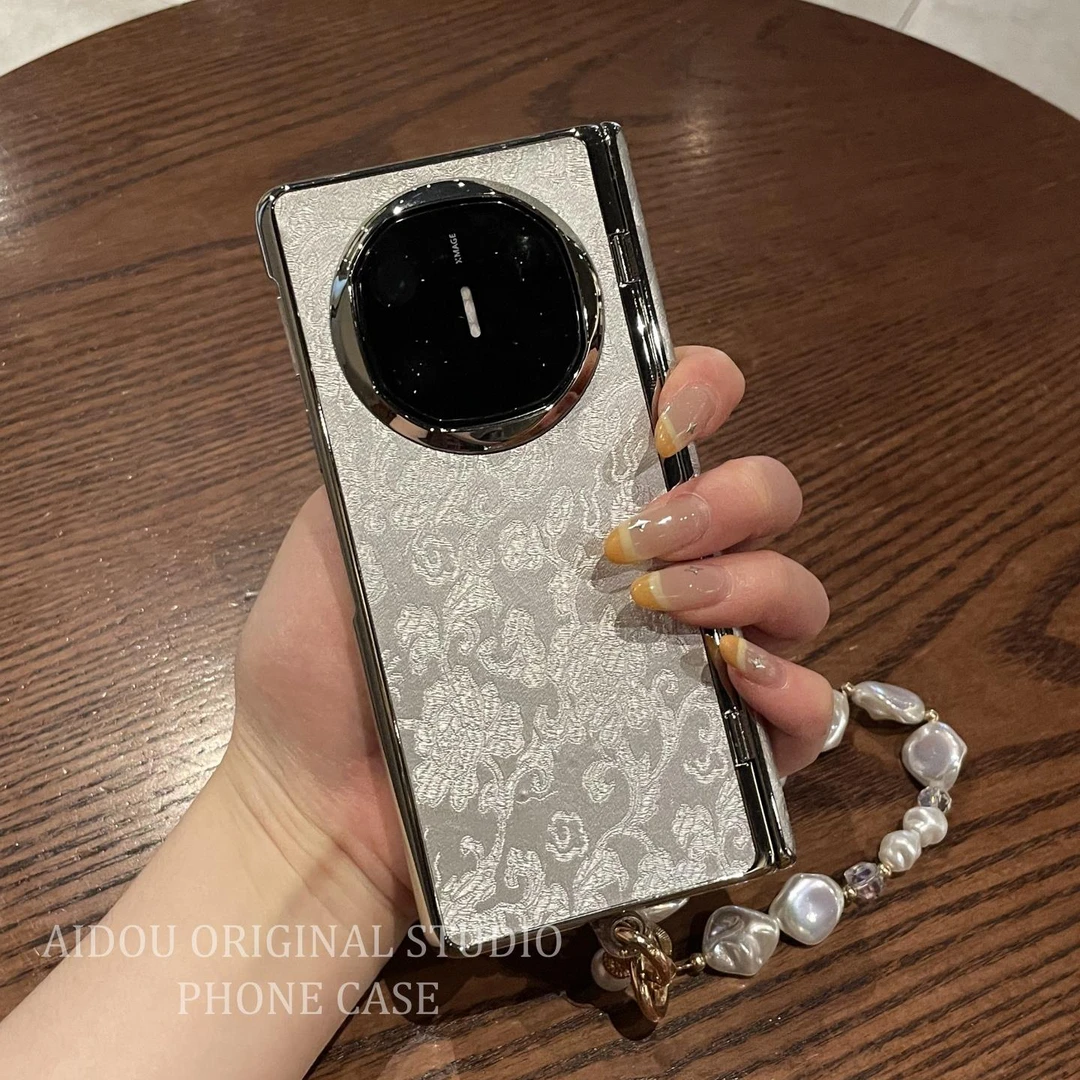 正品适用华为x6手机壳新款折叠屏matex5典藏版白色国风贡缎提花X5