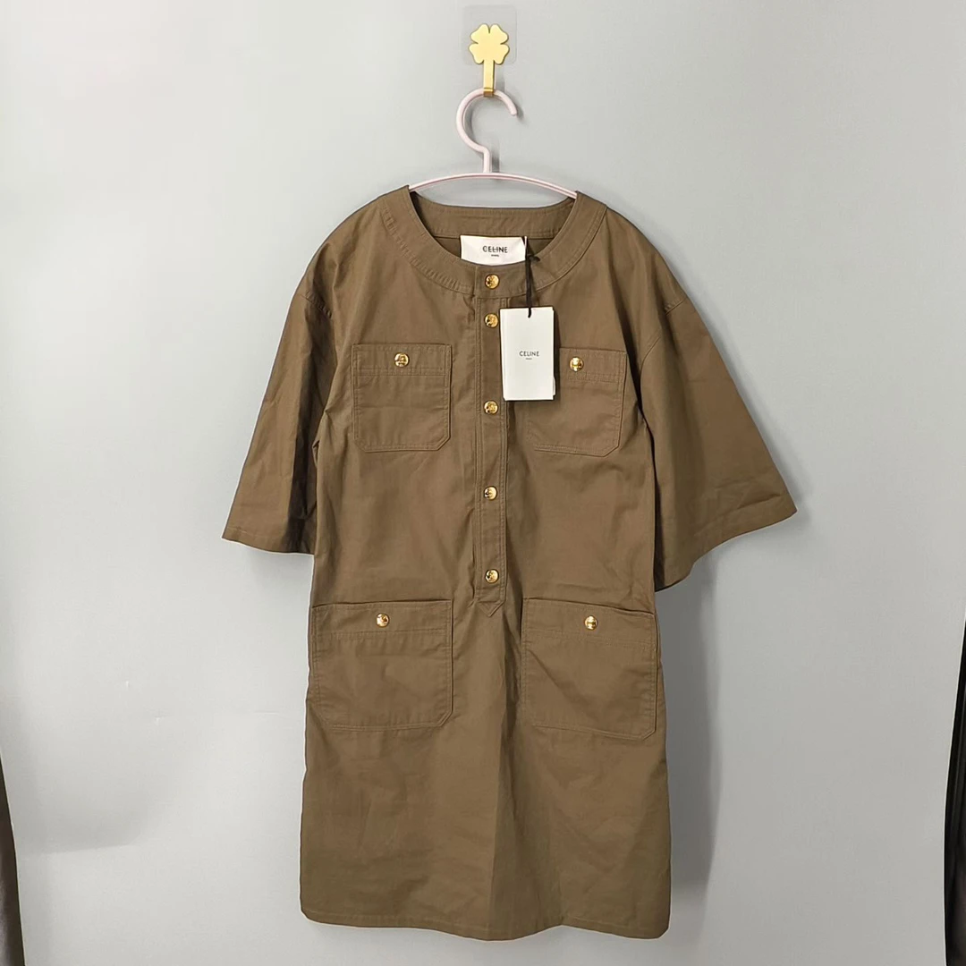 未使用 Celine/思琳 葡萄籽奢潮/Celine金扣四口袋工装连衣裙/36