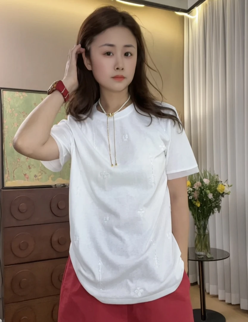 “钉珠鱼骨t”T恤2025新款活力常青藤百搭短袖25266