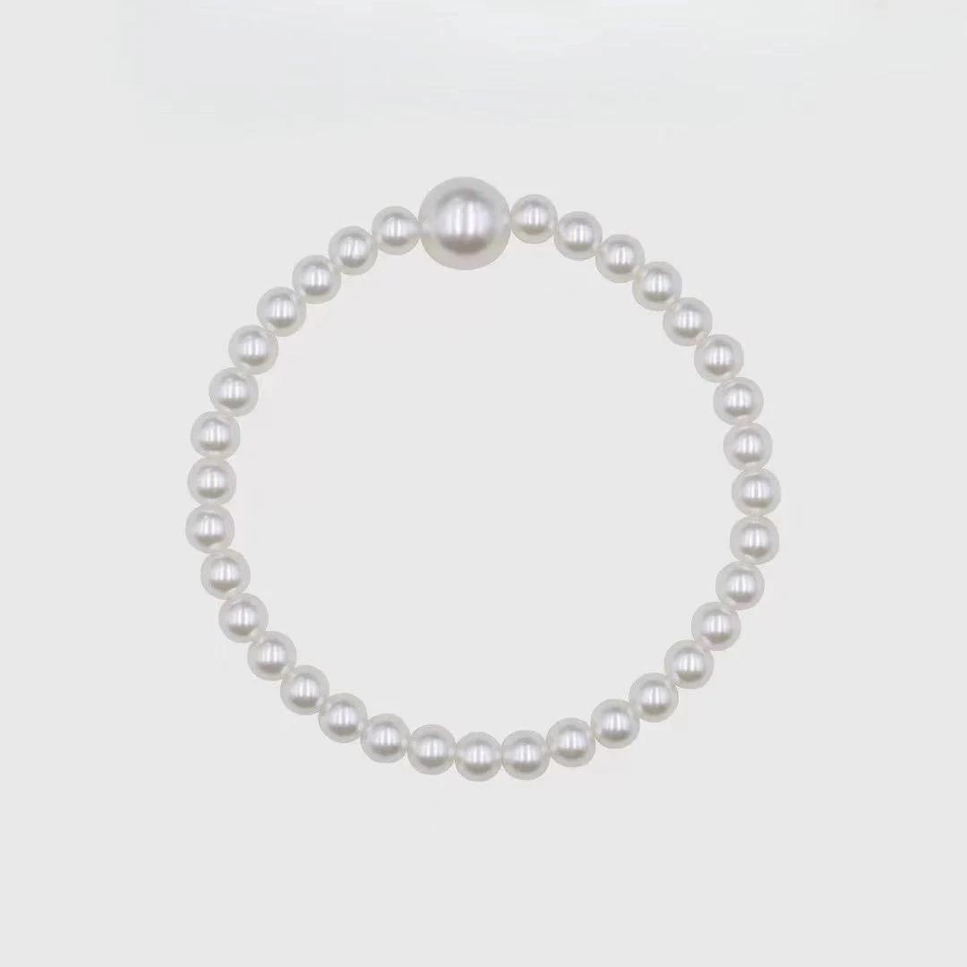 非金属仿珍珠手链 气质月光白6mm手链白色时尚百搭复古优雅弹力