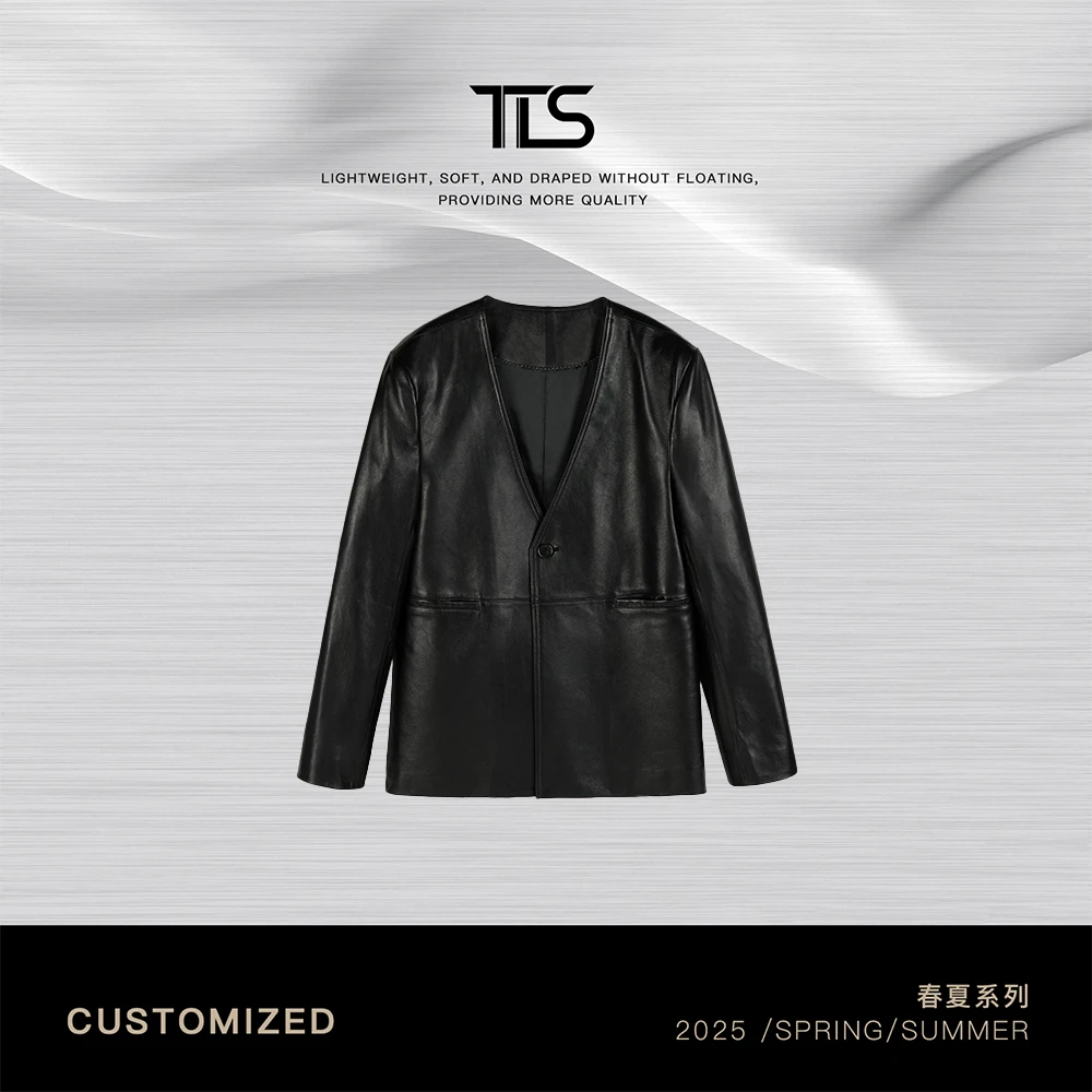 【V领皮衣】新西兰进口绵羊皮时尚搭配外套百搭休闲皮衣24001