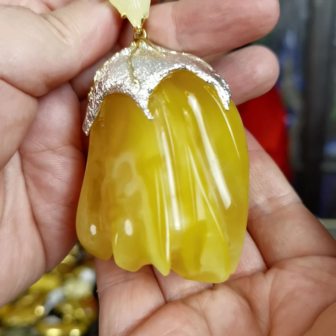 琥珀颈饰银S925镶嵌吊坠