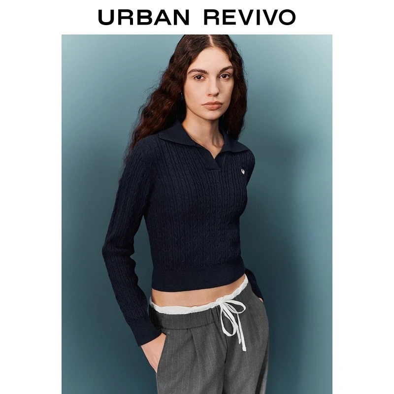 UR2025秋季新款女装复古学院风绞花狐狸刺绣针织衫UYY950089+