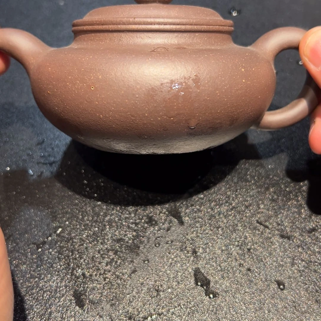 紫泥茶壶天青扁腹全手工