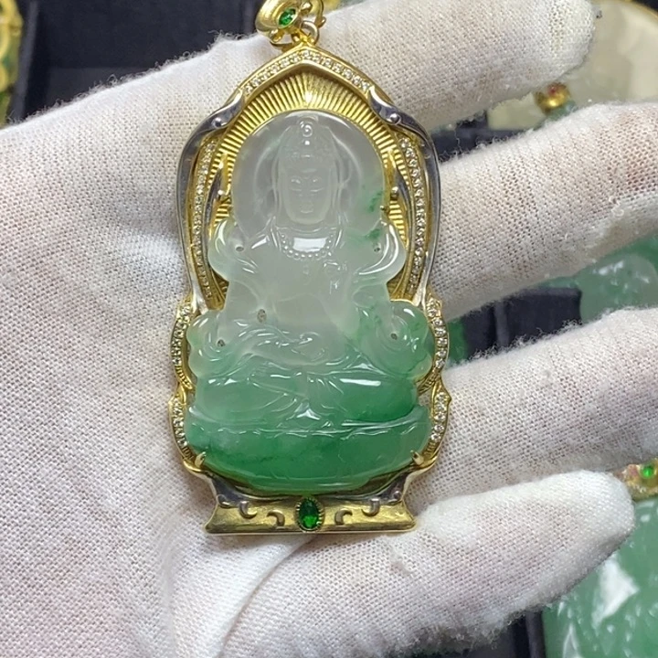 石英质玉（非洲翠）银S925镶嵌颈饰