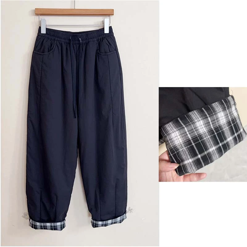 双面穿纯棉加棉加厚棉裤2025秋冬新款百搭休闲小脚裤哈伦裤