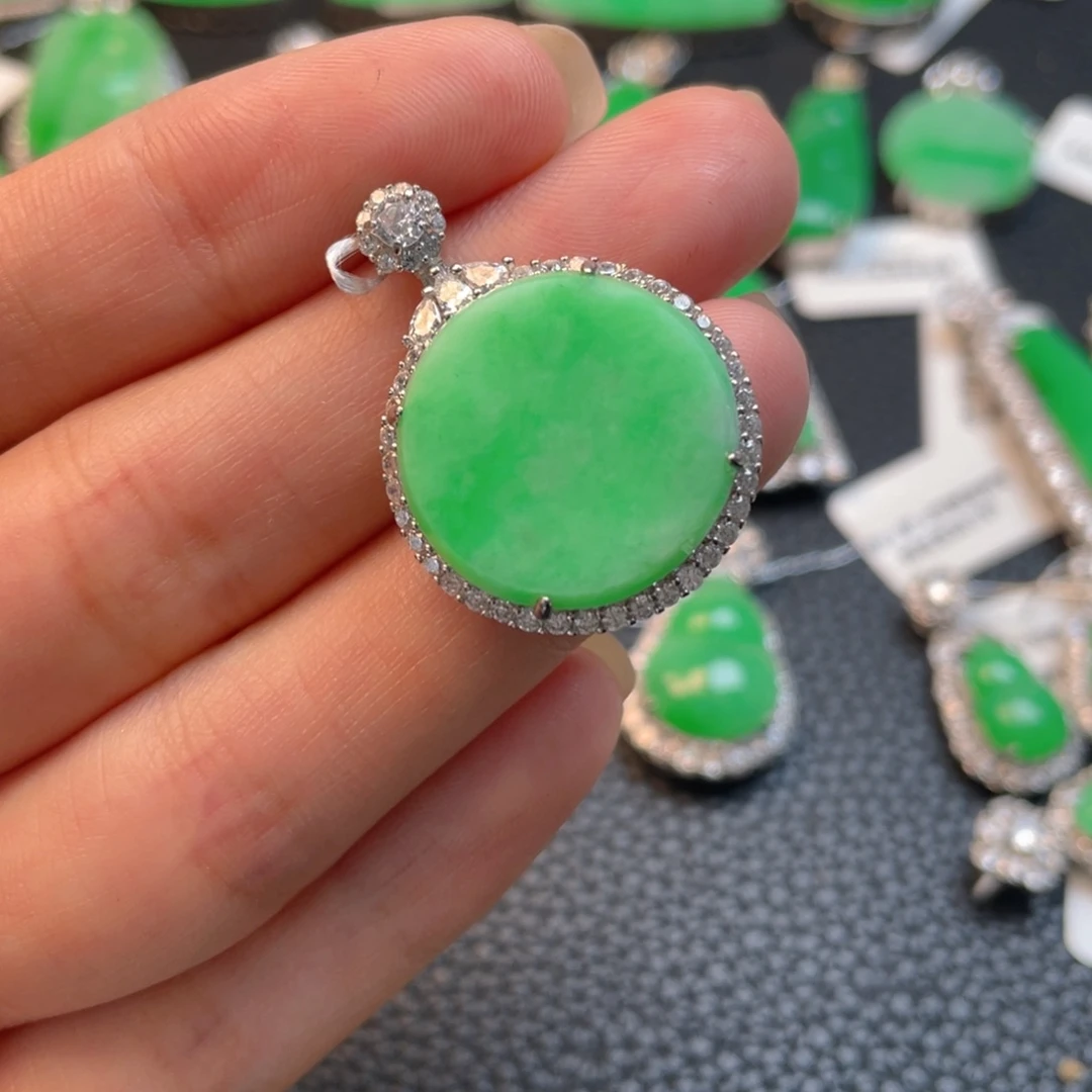 翡翠银S925镶嵌吊坠(不含链)