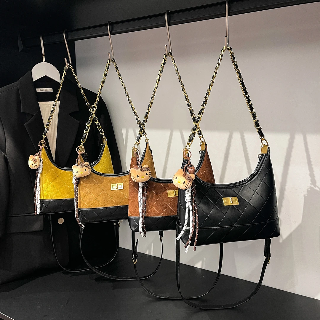 小众麂皮菱格腋下单肩包2025秋冬时尚小香风流浪包百搭轻奢斜挎包