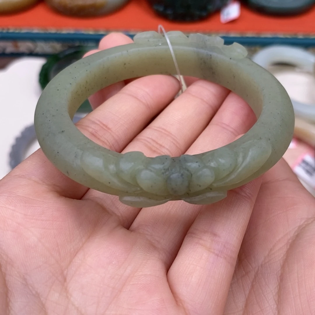 和田玉手镯未镶嵌黄口青花手镯56.3#