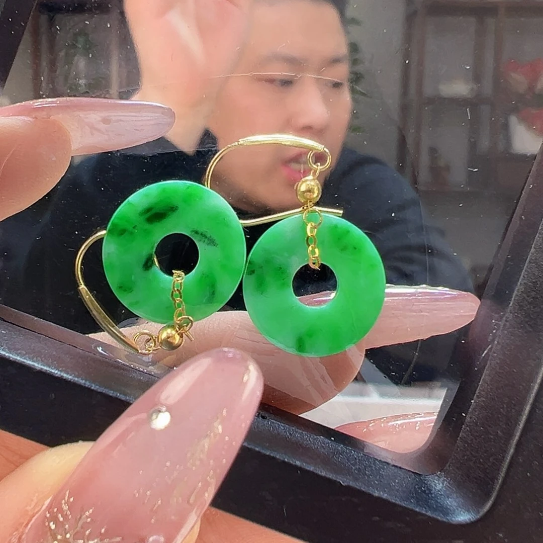 翡翠耳饰18K金镶嵌耳环53