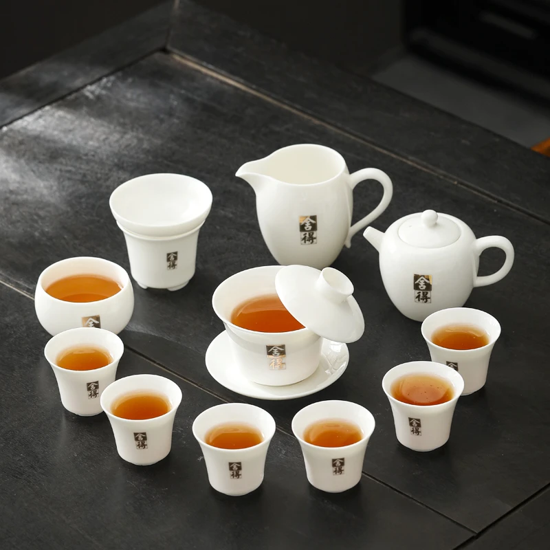 舍得悬停盖碗羊脂玉德化白瓷功夫茶具套装高端全套办公室家用整套