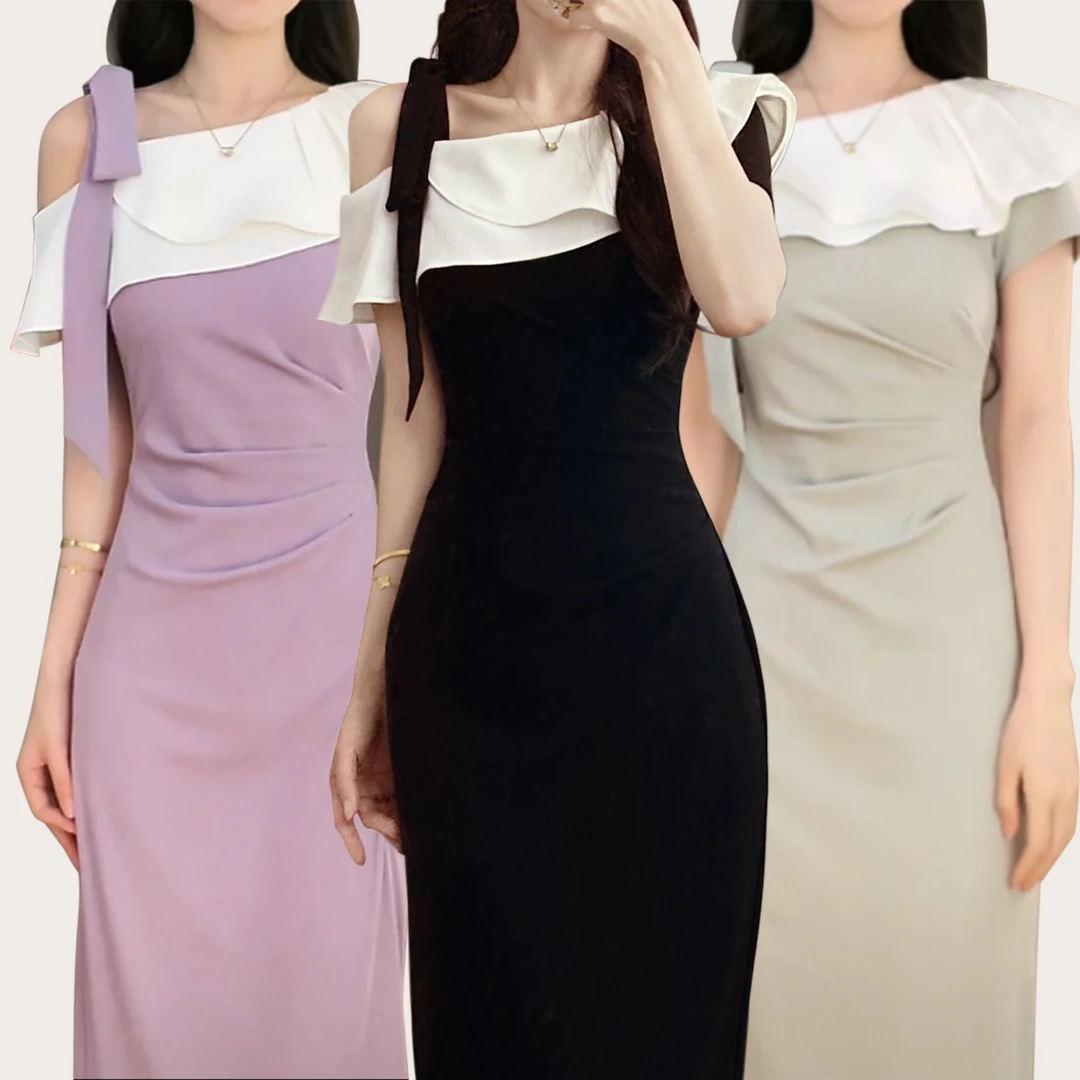 La Chapelle/拉夏贝尔2025夏季连衣裙女新款气质高腰长裙10443-1