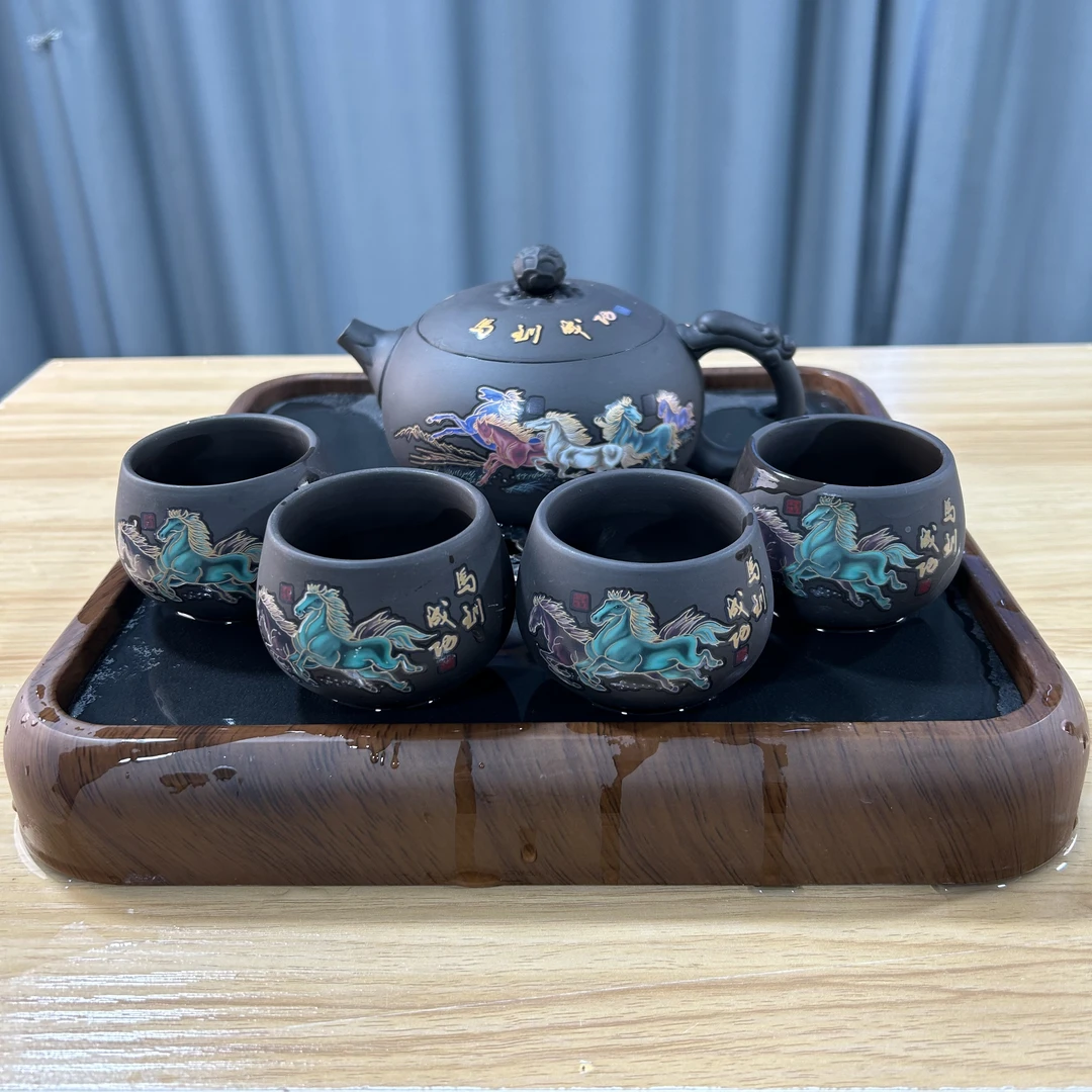 原矿紫砂马到成功变色凤鸣西施壶500cc（1壶+4罗汉）不带托盘