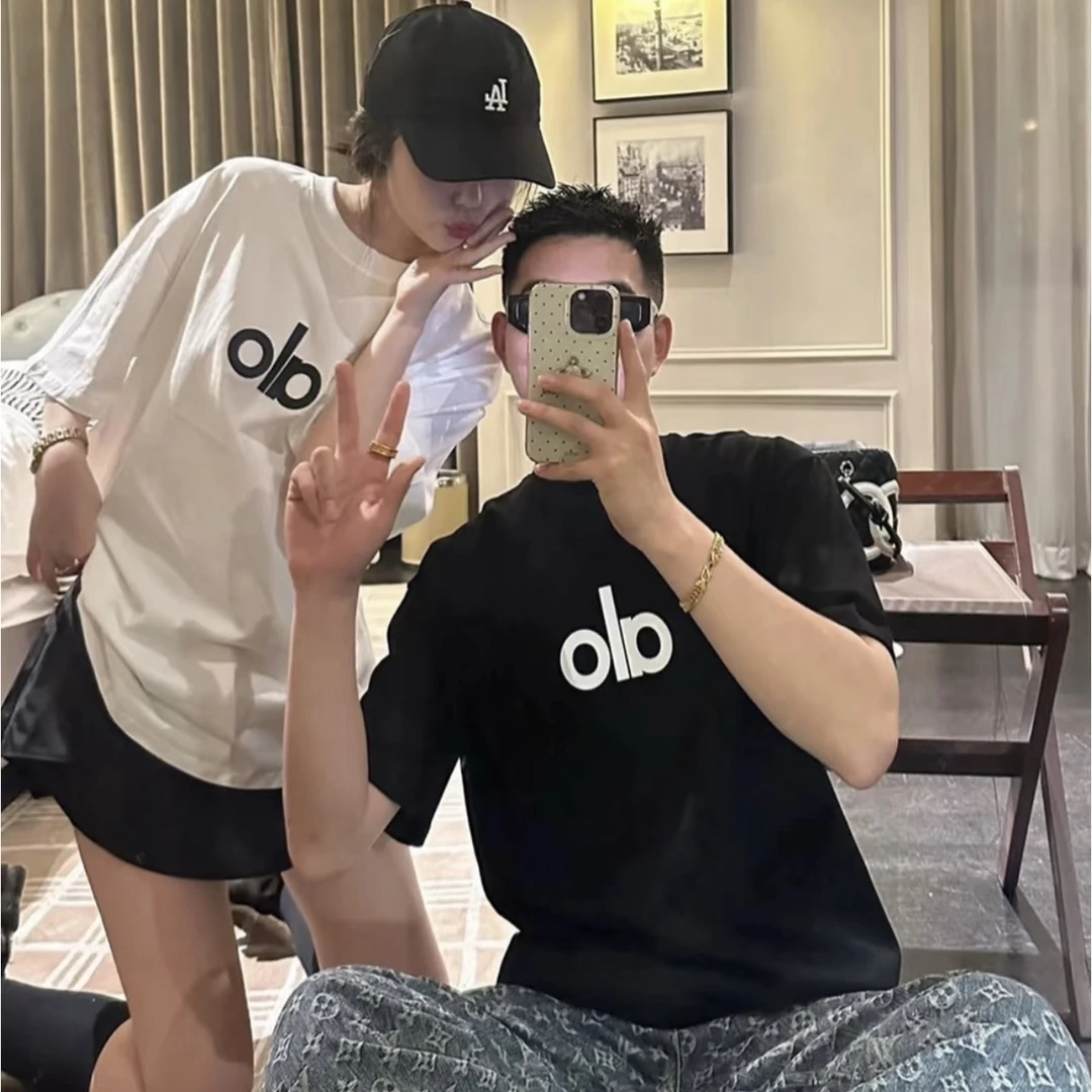 ALO字母印花男女情侣圆领半袖潮流百搭纯棉休闲T恤-ALO001