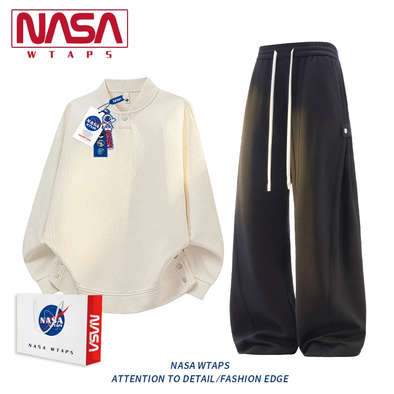 NASA WTAPS套装大码立领纯色卫衣男士秋季潮直筒裤宽松休闲两件套