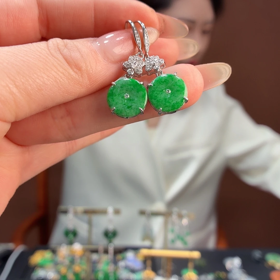 翡翠银S925镶嵌耳饰
