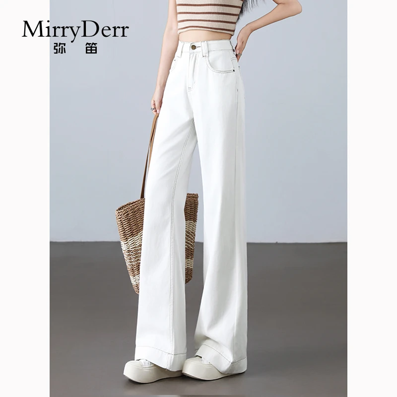 MirryDerr/弥笛白色直筒牛仔裤女2025夏季新款高腰窄版显瘦阔腿裤