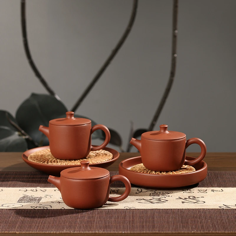 潮州功夫茶手拉壶朱泥汉瓦大口泡茶壶陶壶三杯工夫茶壶朱泥手工壶