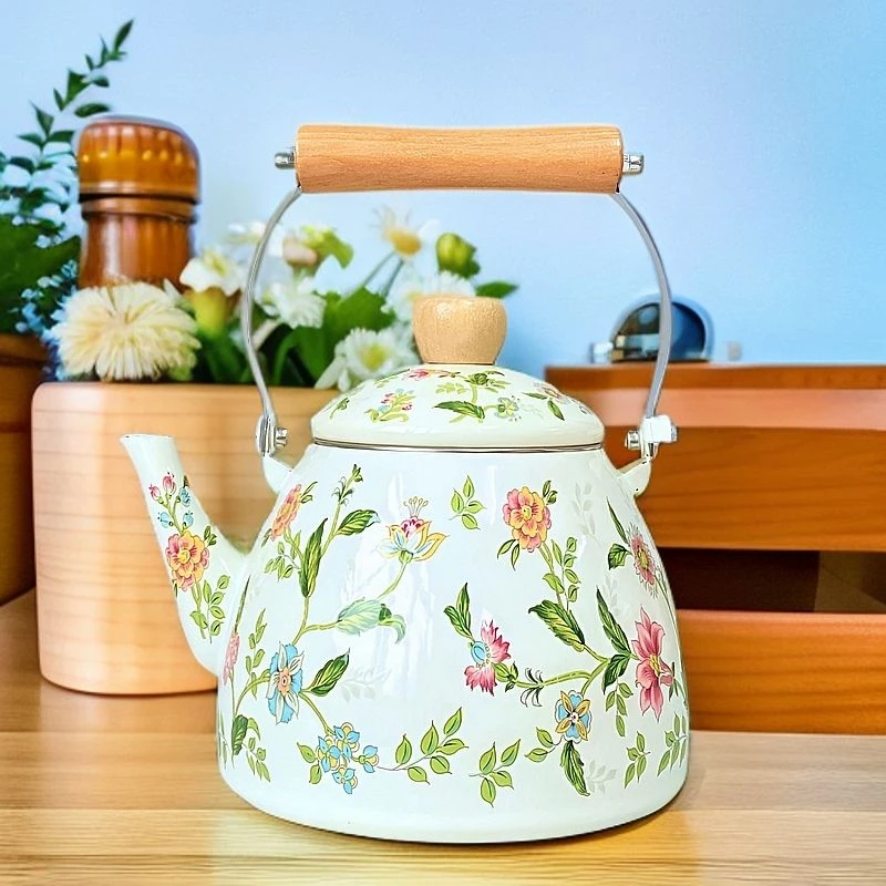 【搪小厨】2.5L大麦壶芳香花复古搪瓷带盖户外野餐烧水壶便携不易碎