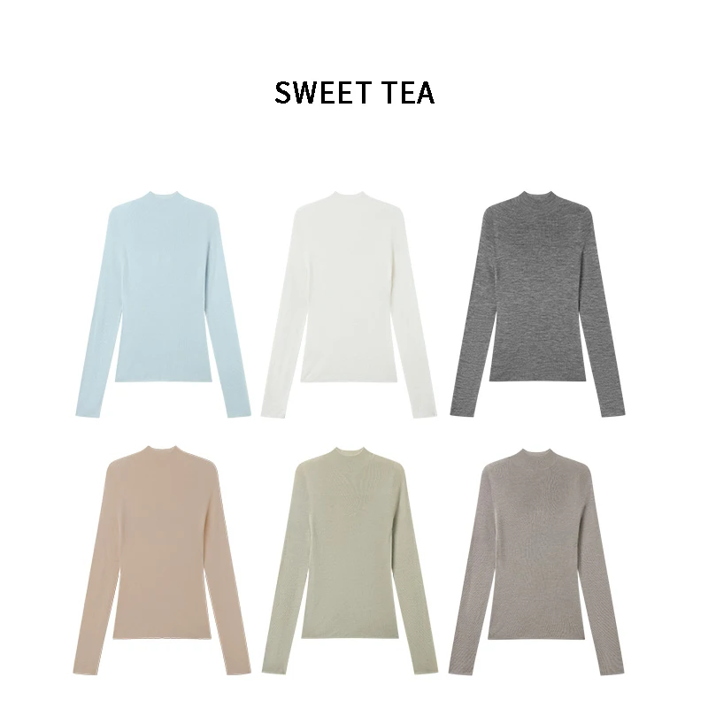 sweet茶茶家60支篙端精纺绵羊毛无缝一体成型半高领/高领针织打底