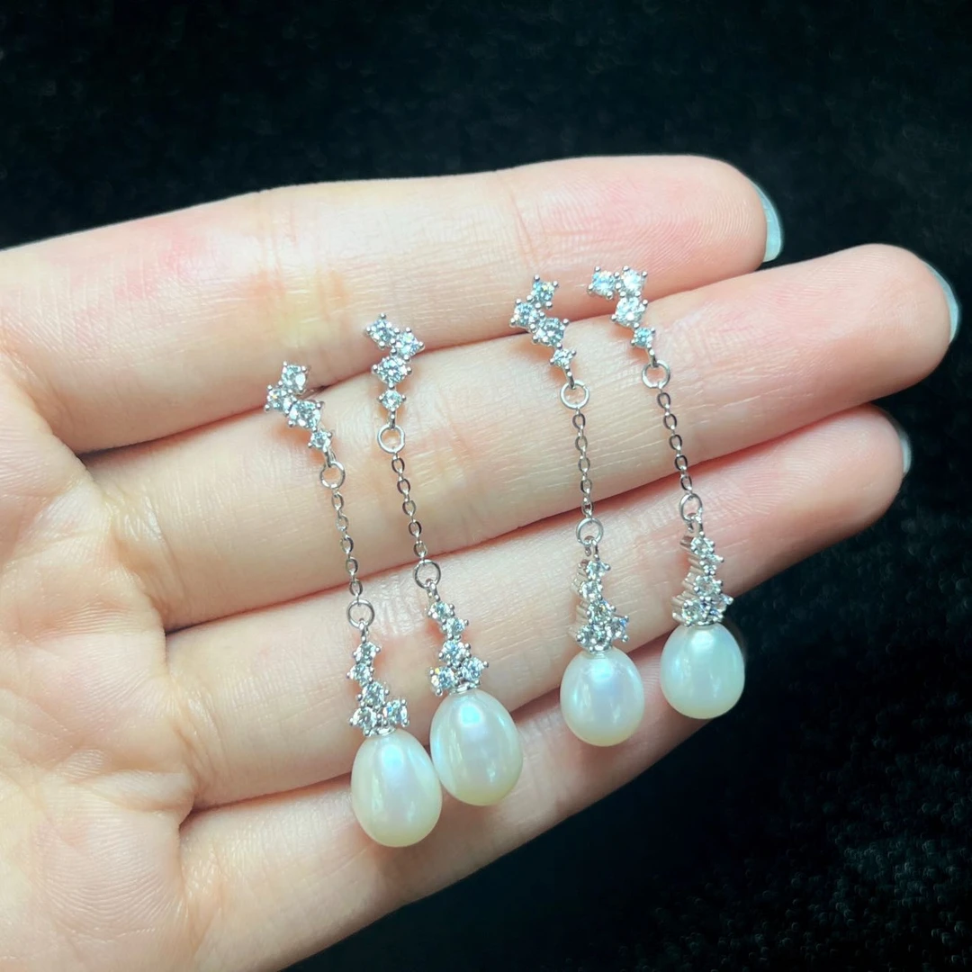 【云上叙】23 V11856-S925银淡水珍珠耳钉-8x7mm多样性发一件（东哥）