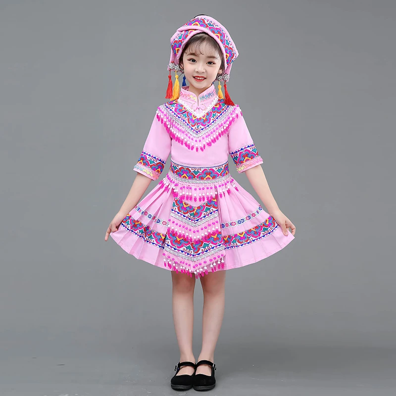 广西壮族三月三民族服装儿童女童洛丽塔衣服日常壮服幼儿园演出服