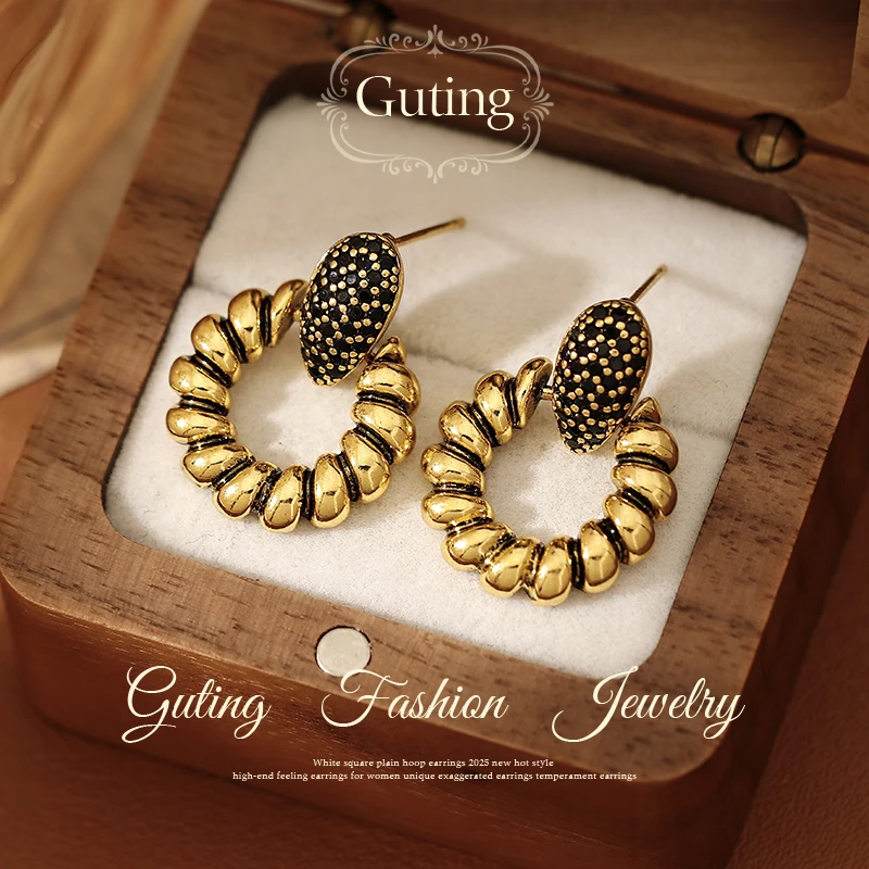 铜合金耳饰 22248金色螺旋耳钉女超好看漂亮耳环高级感耳饰耳环