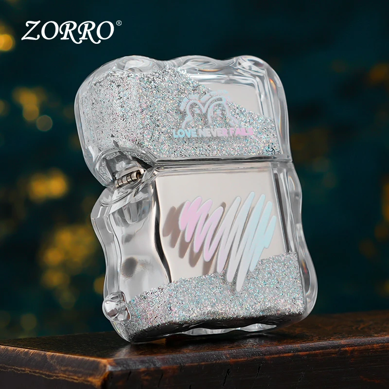 ZORRO佐罗Z902银粉爱心流沙煤油防风打火机送男生节日七夕节礼物