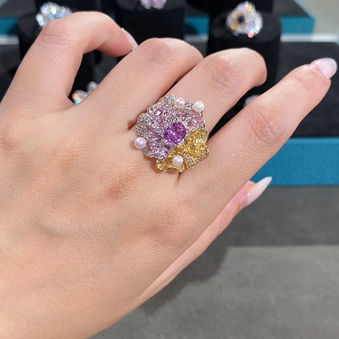 蓝宝石戒指18K金镶嵌1.095ct无烧紫粉蓝宝