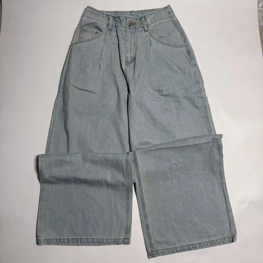休闲裤时尚牛仔裤直筒裤中裤高腰森系夏季常规水洗宽松百搭拖地裤