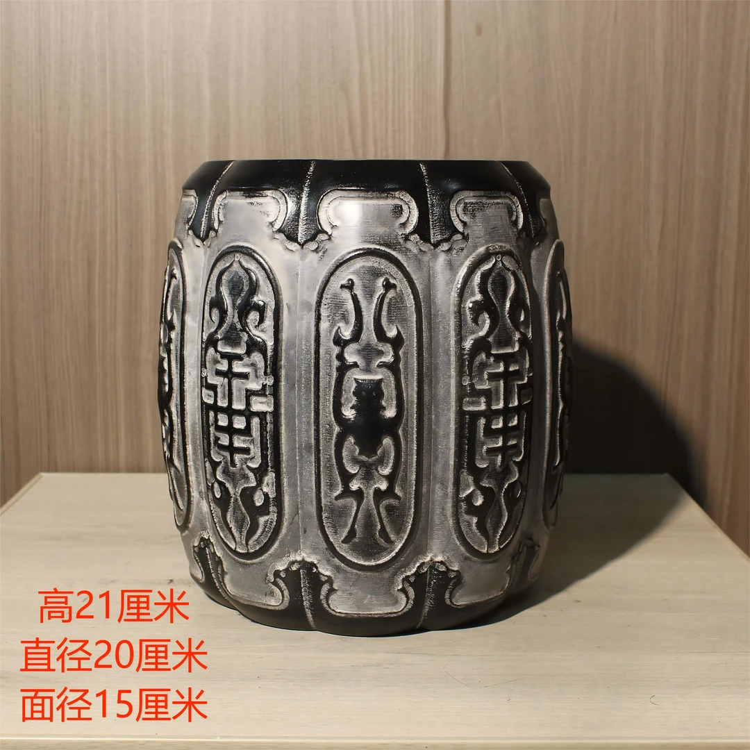 20厘米瓜棱福寿立鼓|茶室会所客厅桌面造景中式复古摆件