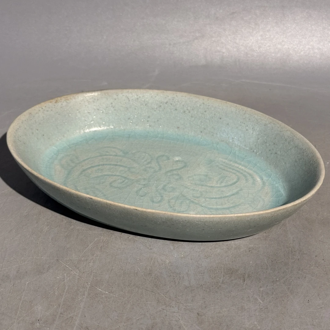 汝窑鸭蛋洗，口径长15.7cm宽10.5cm，高2.9cm，老汝瓷，旧藏，喜欢的来