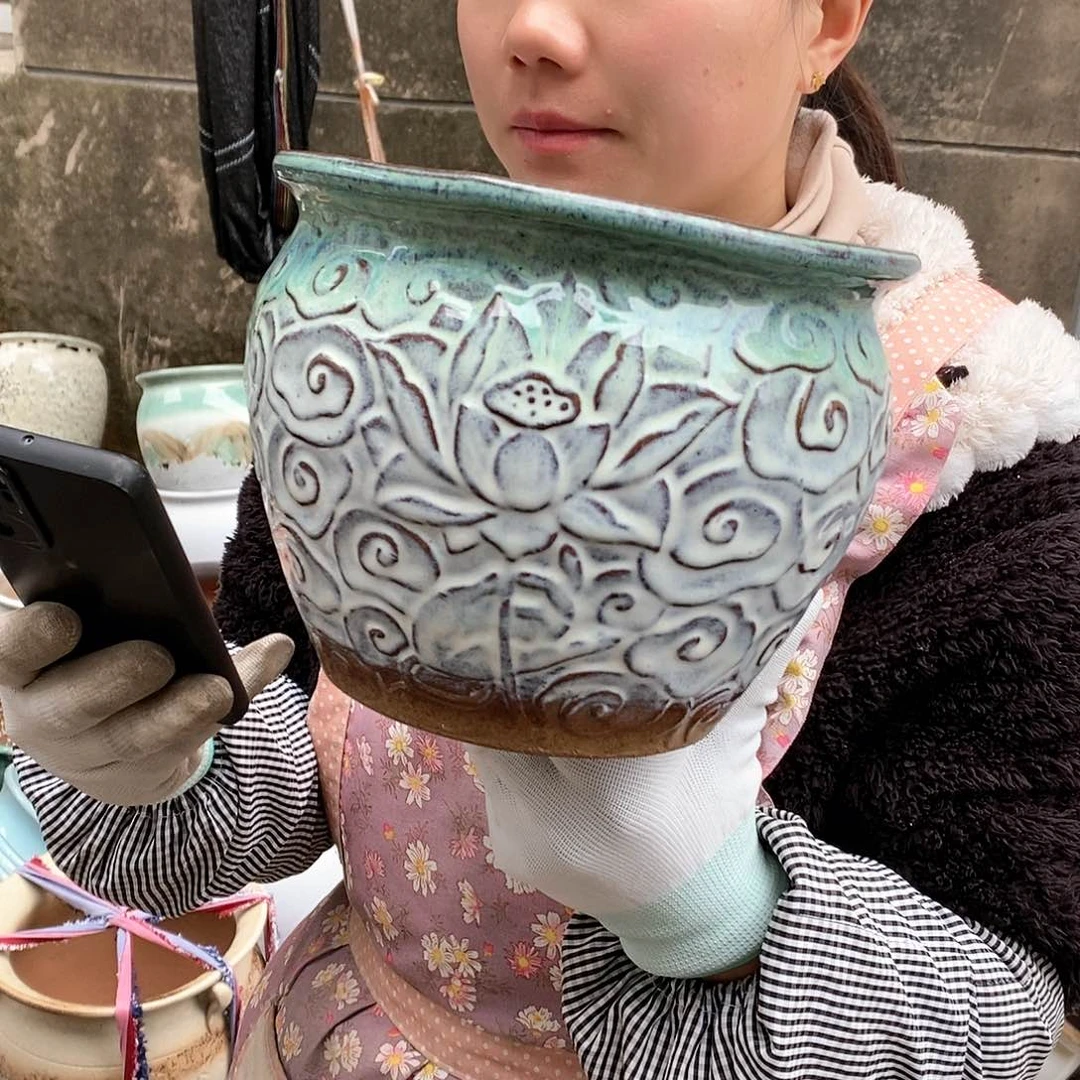 紫砂花盆瑕疵口20高16