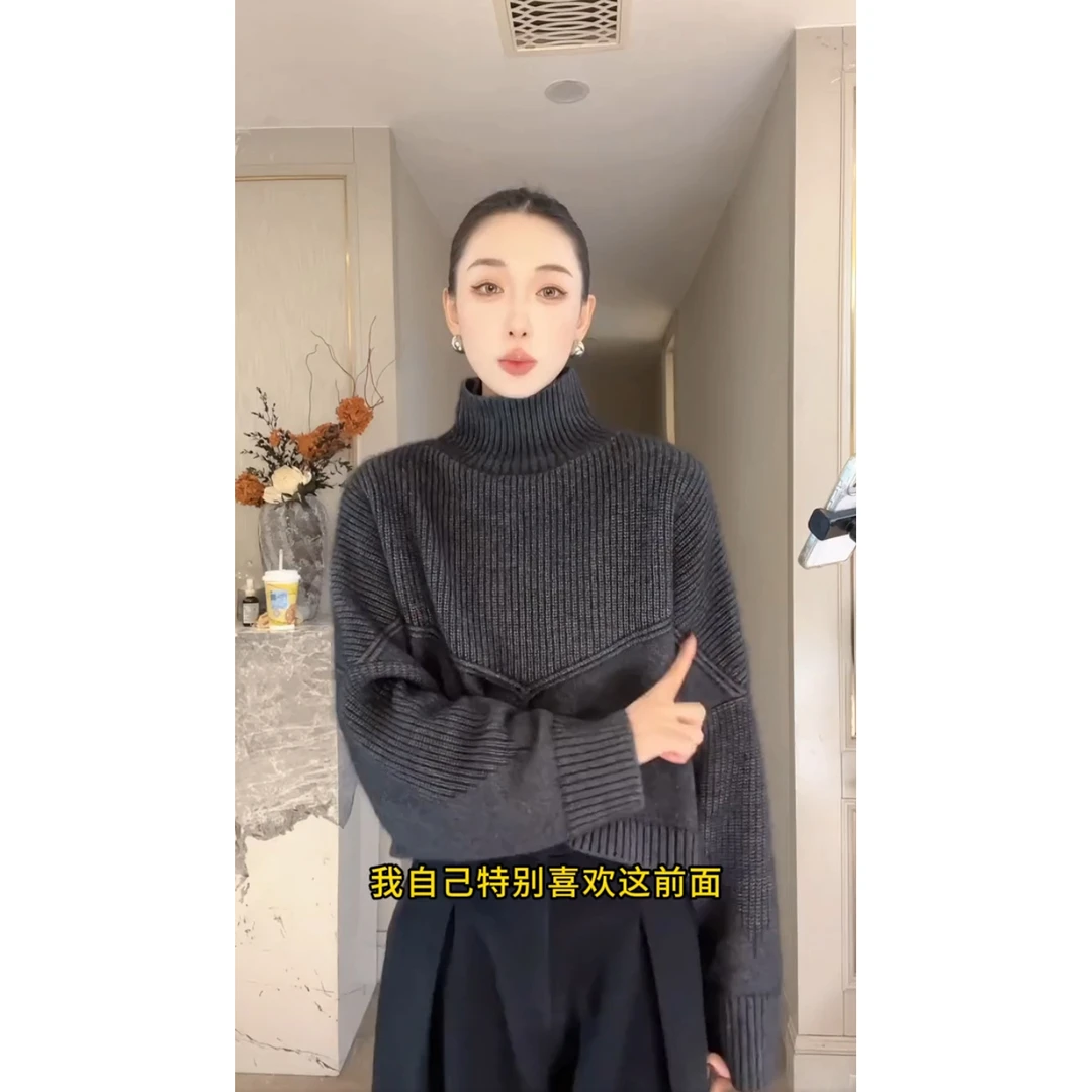 法式轻熟时尚气质长袖针织衫女秋冬韩系设计感宽松显瘦遮肉毛衣潮