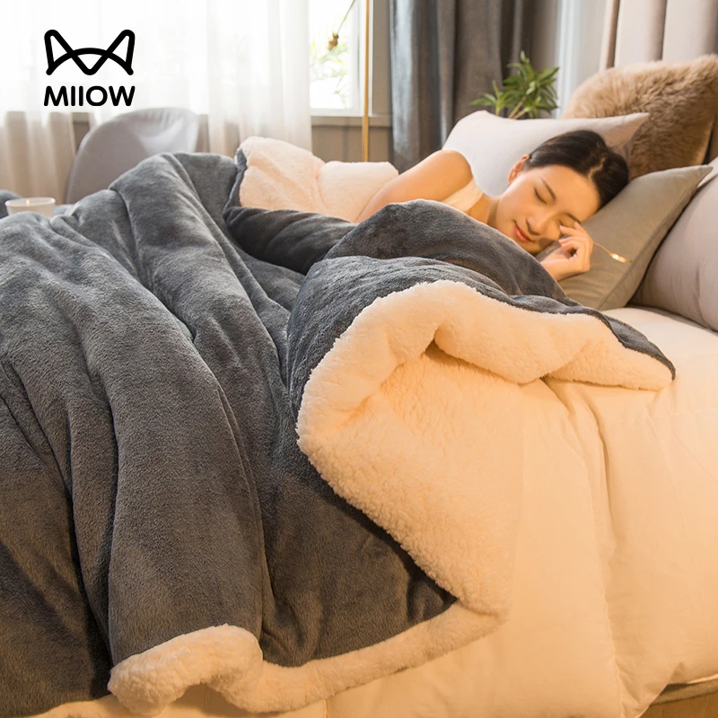 猫人毛毯被子加厚秋冬季珊瑚绒羊羔绒床上用沙发办公室午睡毯子