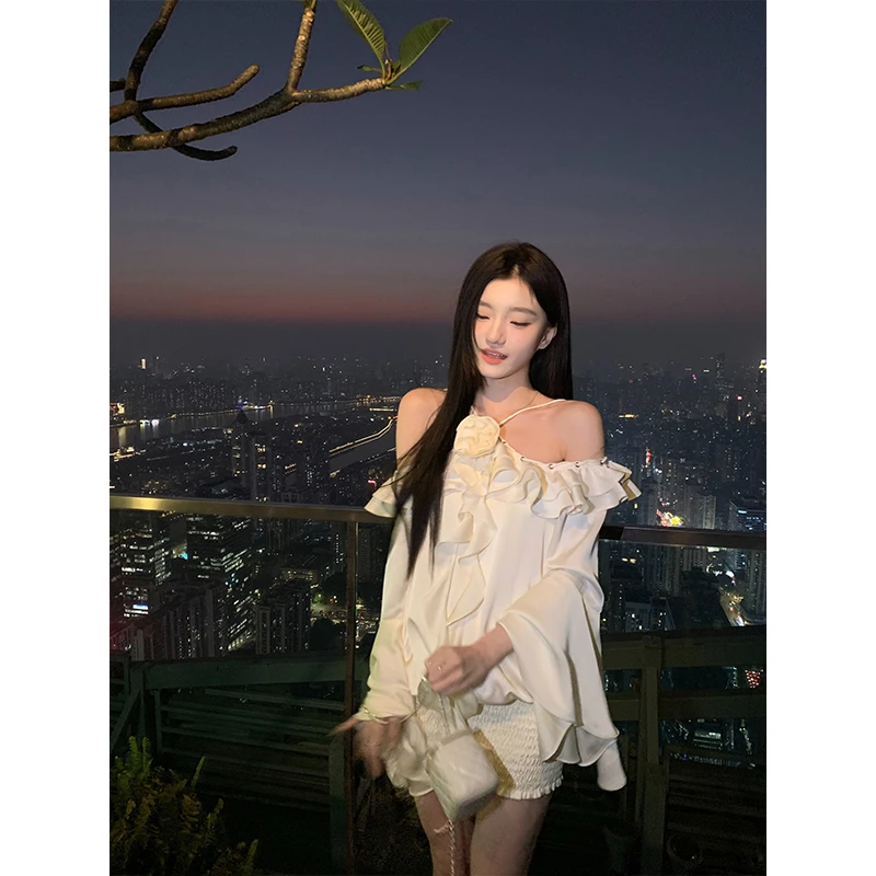 YYW汪澜的妹妹 蜜桃雪山 花朵荷叶边包臀裙温柔显瘦气质连衣裙女.