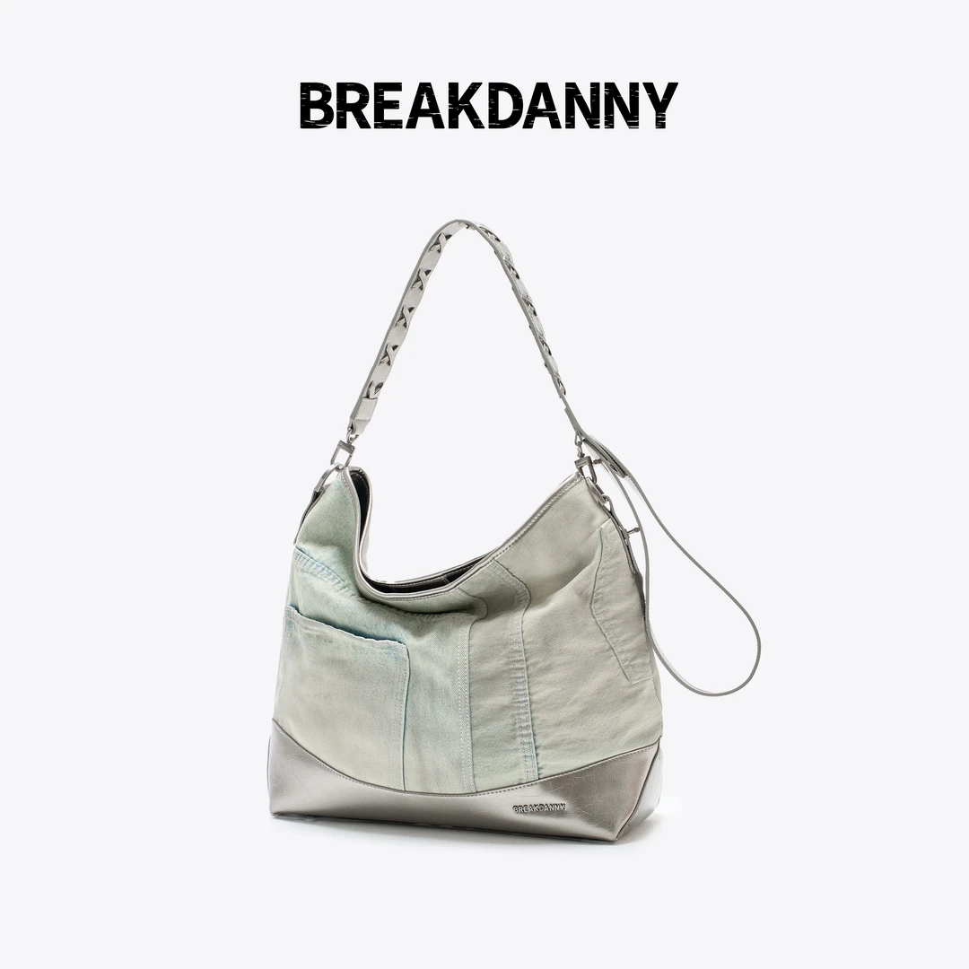 BREAKDANNY打破丹宁HOBO流浪系列[炫酷银]牛皮单肩斜挎软包