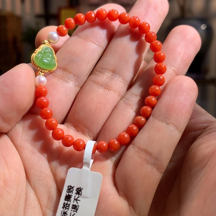 银S925镶嵌手串南红玛瑙保山冷水河diy手串5mm