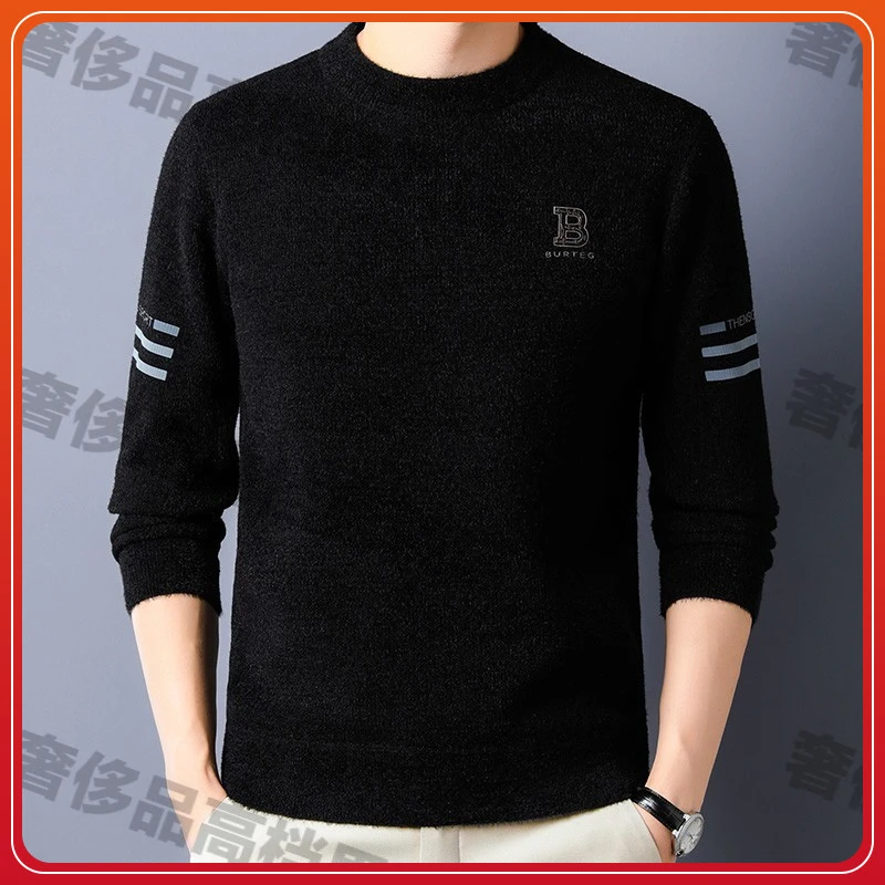 冬季高档新款打底衫男士圆领长袖T恤加绒加厚时尚针织羊毛衫上衣