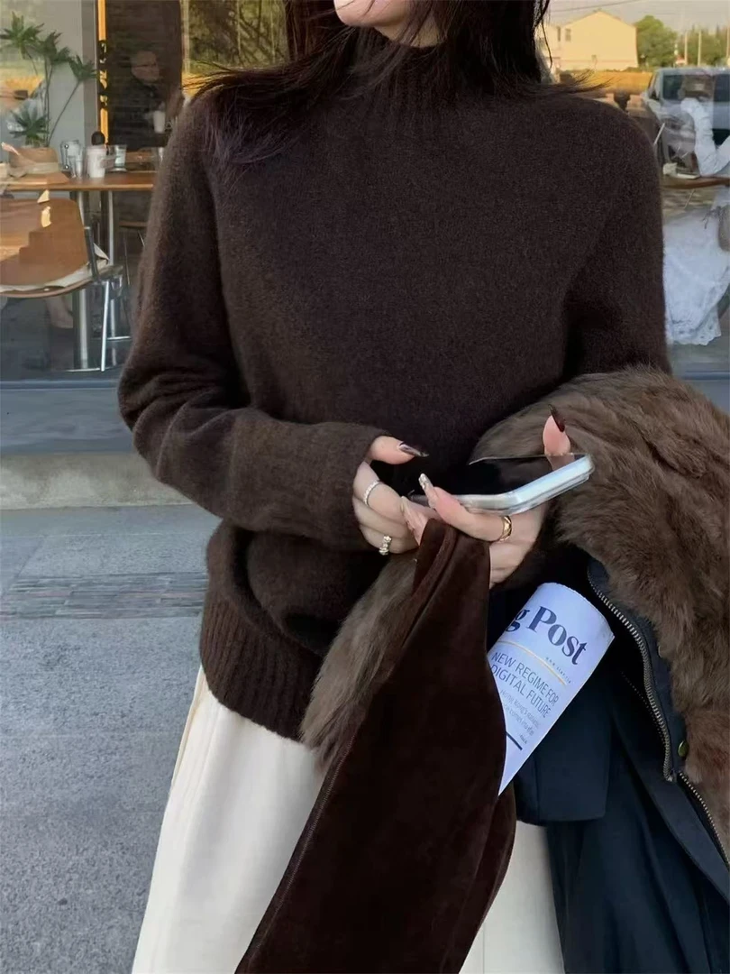 QIANRH-1666牦牛绒羊毛混纺半高领纯色极简风百搭针织打底衫